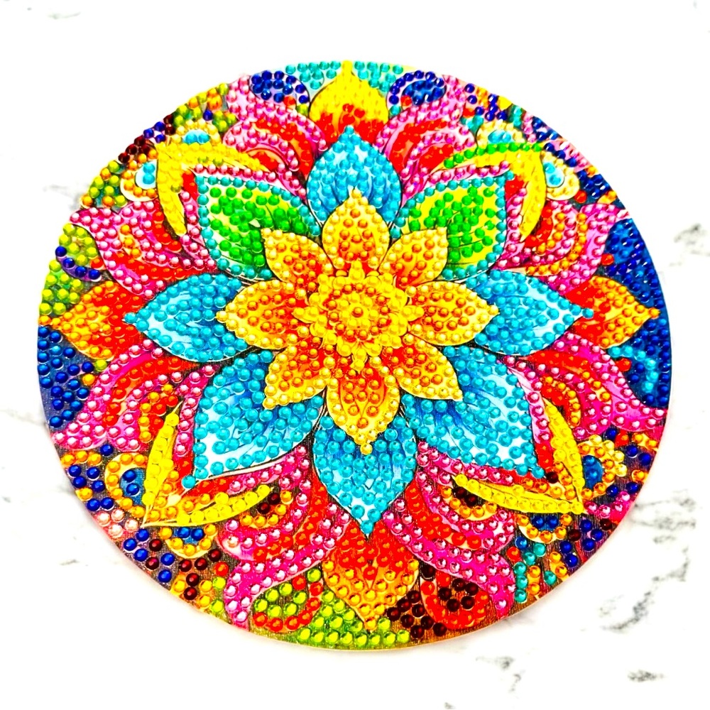 Trivet 6” Round Colorful Hand Crafted Sealed Diamond Art NWT
